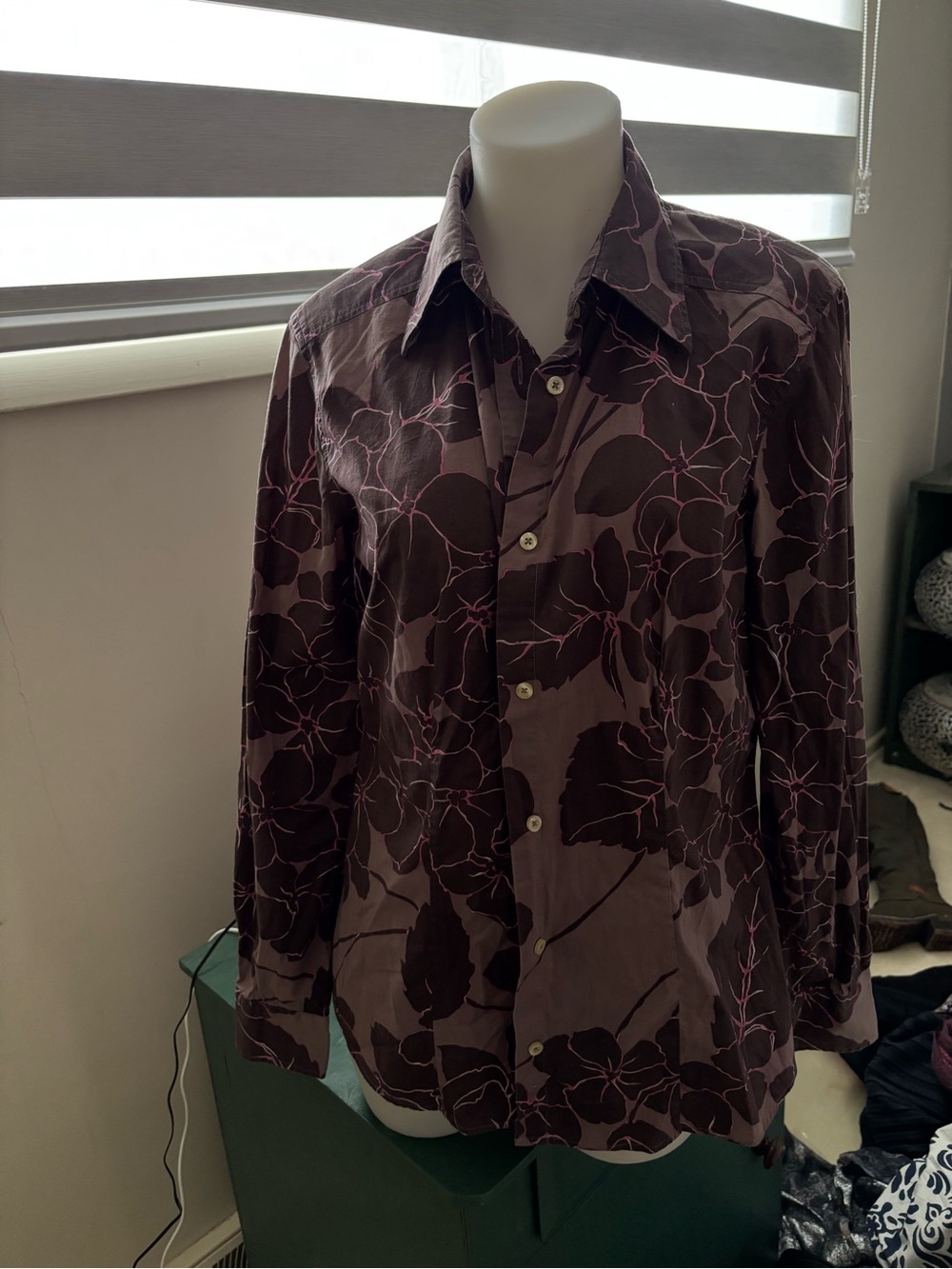 Etro Dark Plum Floral Button-Up Shirt sz 42